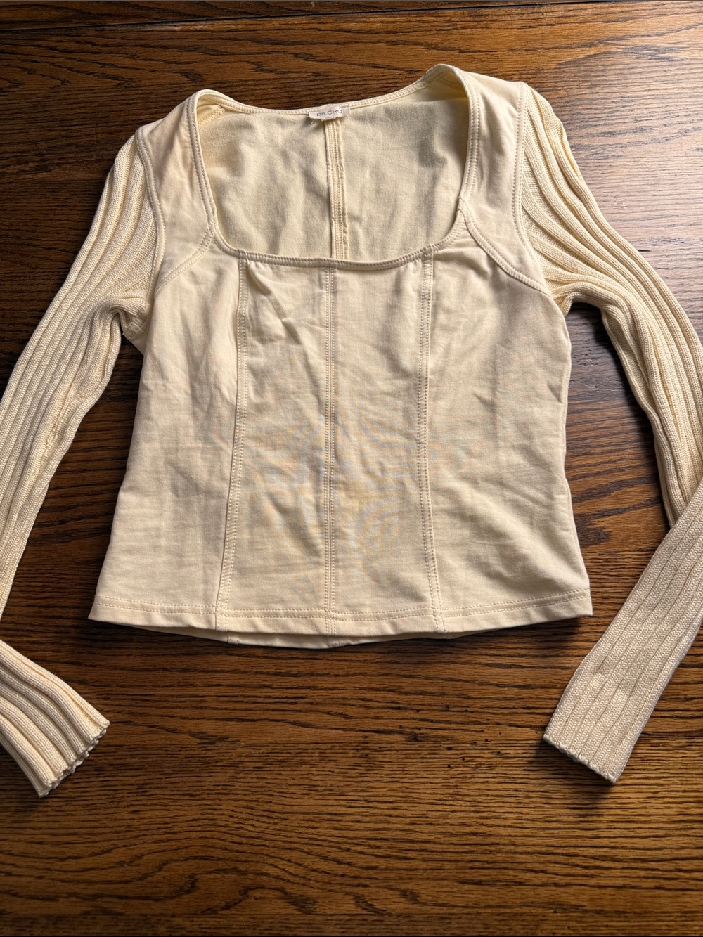 Corset Style Mixed Media Top Pilcro Anthropologie Ribbed Sweater Sleeve Cream M